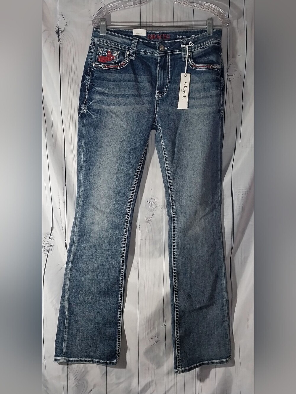 Grace in LA Easy Fit Women's Mid Wash Cowgirl Y2K Weatern Bootcut Jeans